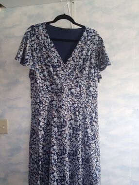 Lane Bryant Navy and White Floral Midi Dress